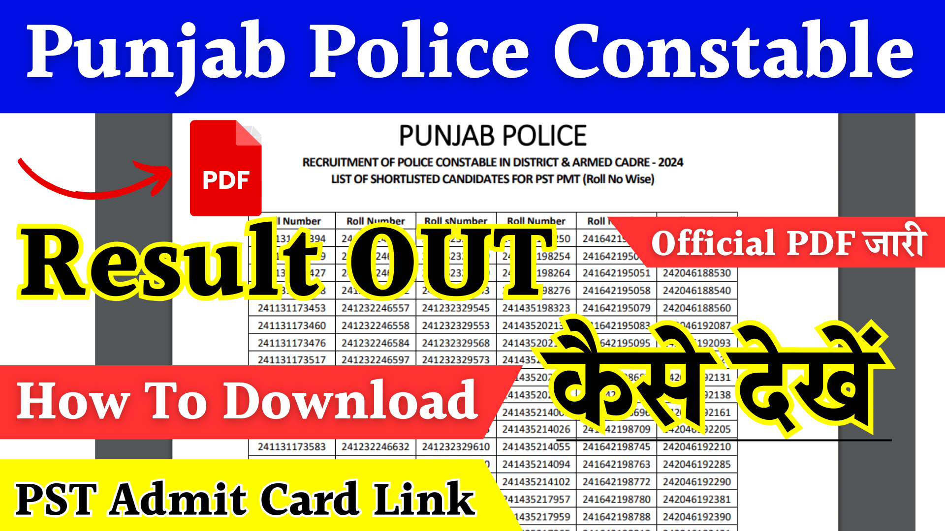 Punjab Police Constable Result 2024 PDF Download, Merit List, Date